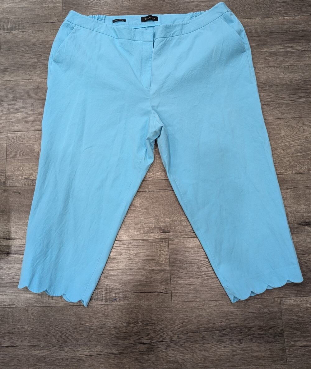 Talbots 24W Slim Crop Pants Blue Scalloped Hem Hampshire Plus Size Cotton Blend